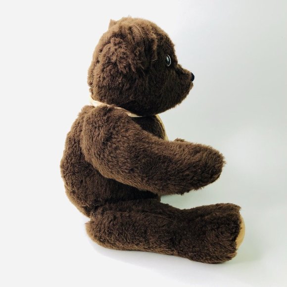 Vintage Dark Brown Teddy Bear 15" Jointed Retired Plush Toy Ribbon Bow Tie - Picture 4 of 6